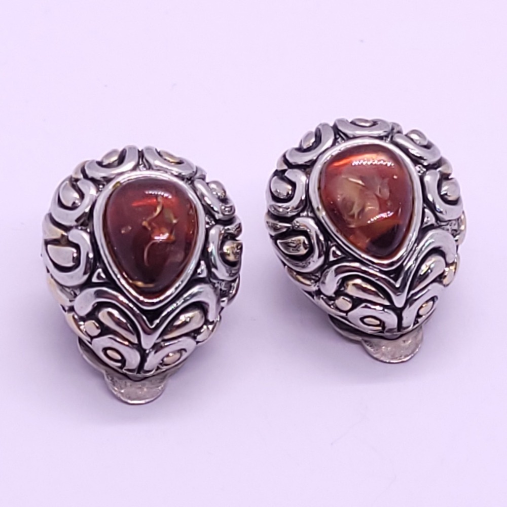 MX Michael Morrison Vintage Amber Color Cabochon Clip-On Earrings 18mm